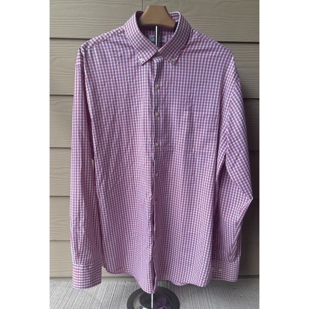 Peter Millar Dress Shirt Mens L Pink Check Button Down Crown Finish Cotton